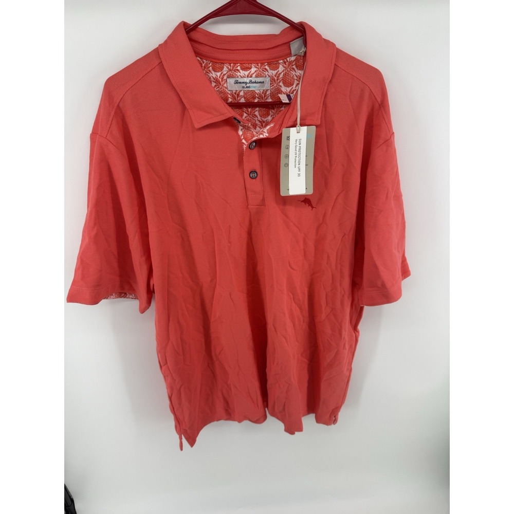 Tommy Bahama IslandZone Polo Shirt Men XXL Coral Orange Supima Cotton NWT